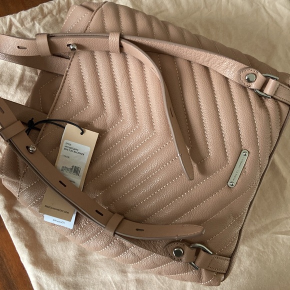 Rebecca Minkoff leather quilted backpack Edie Flap bag neutral minimalist gift main image 9